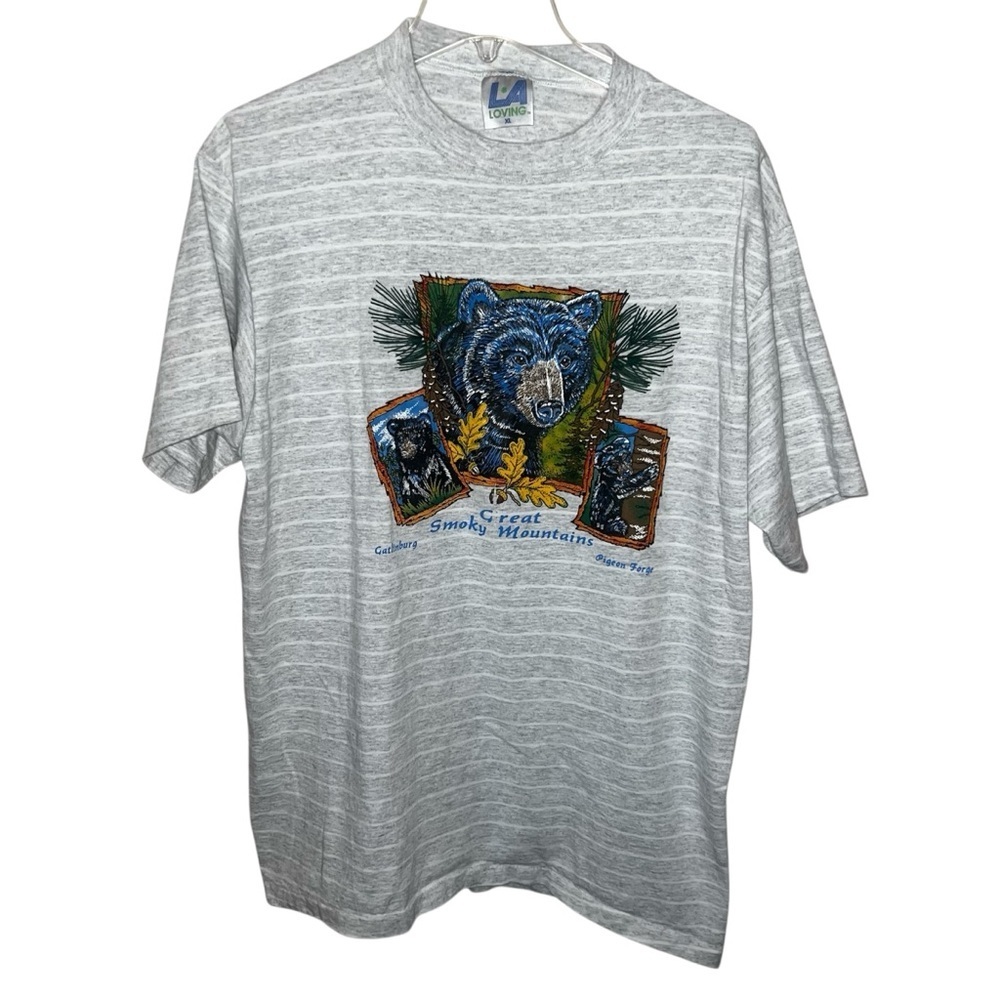 LA Loving Vintage T-shirt Single Stitch Gray Stripe Great Smoky Mountains XL